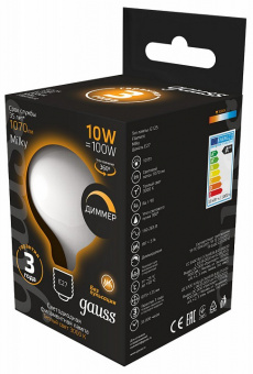 Лампа светодиодная Gauss Filament E27 10Вт 3000K 187202110-D