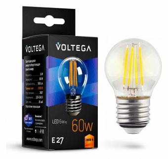 Лампа светодиодная Voltega Crystal E27 6Вт 2800K VG10-G1E27warm6W-F