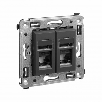 DKC Avanti Черный матовый Компьютерная розетка RJ-45 двойная  категория 6А