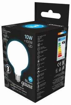 Лампа светодиодная Gauss Filament E27 10Вт 4100K 187202210